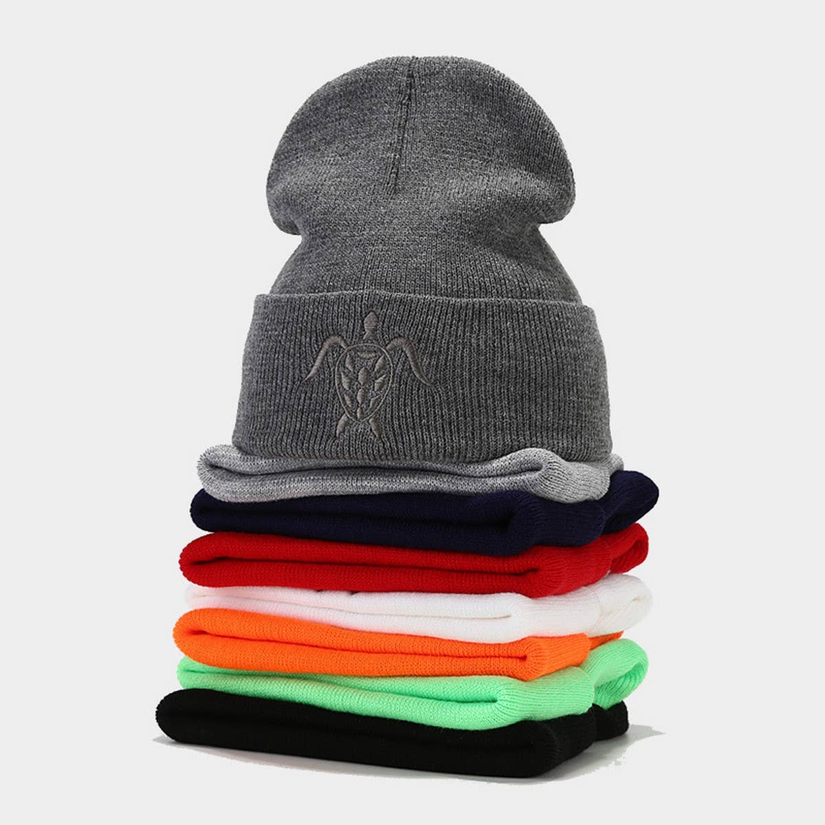 TURTLE EMBROIDERY KNITTED HAT OUTDOOR WARM BEANIE_CWAH2091