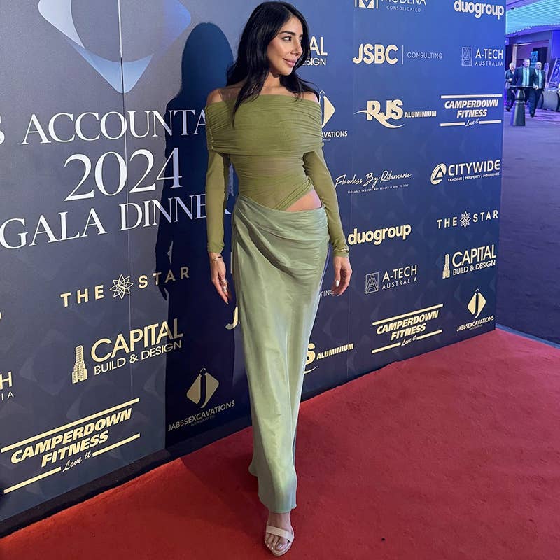 One-shoulder see-through mesh dress