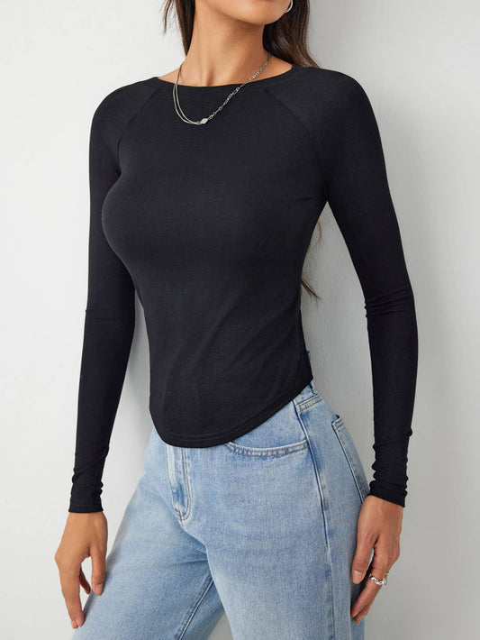 SLIM-FIT HIGH-ELASTIC KNIT LONG-SLEEVED TOP
