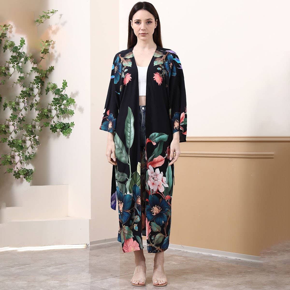 Peacock Floral Print Beach Cover-Up for Bikini_CWMM6304