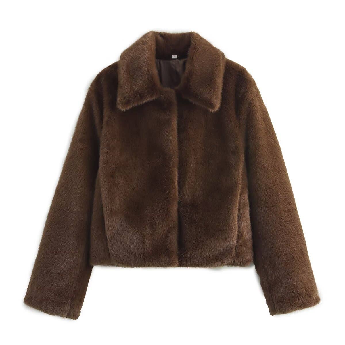 Artificial fur lapel long-sleeved woolen coat
