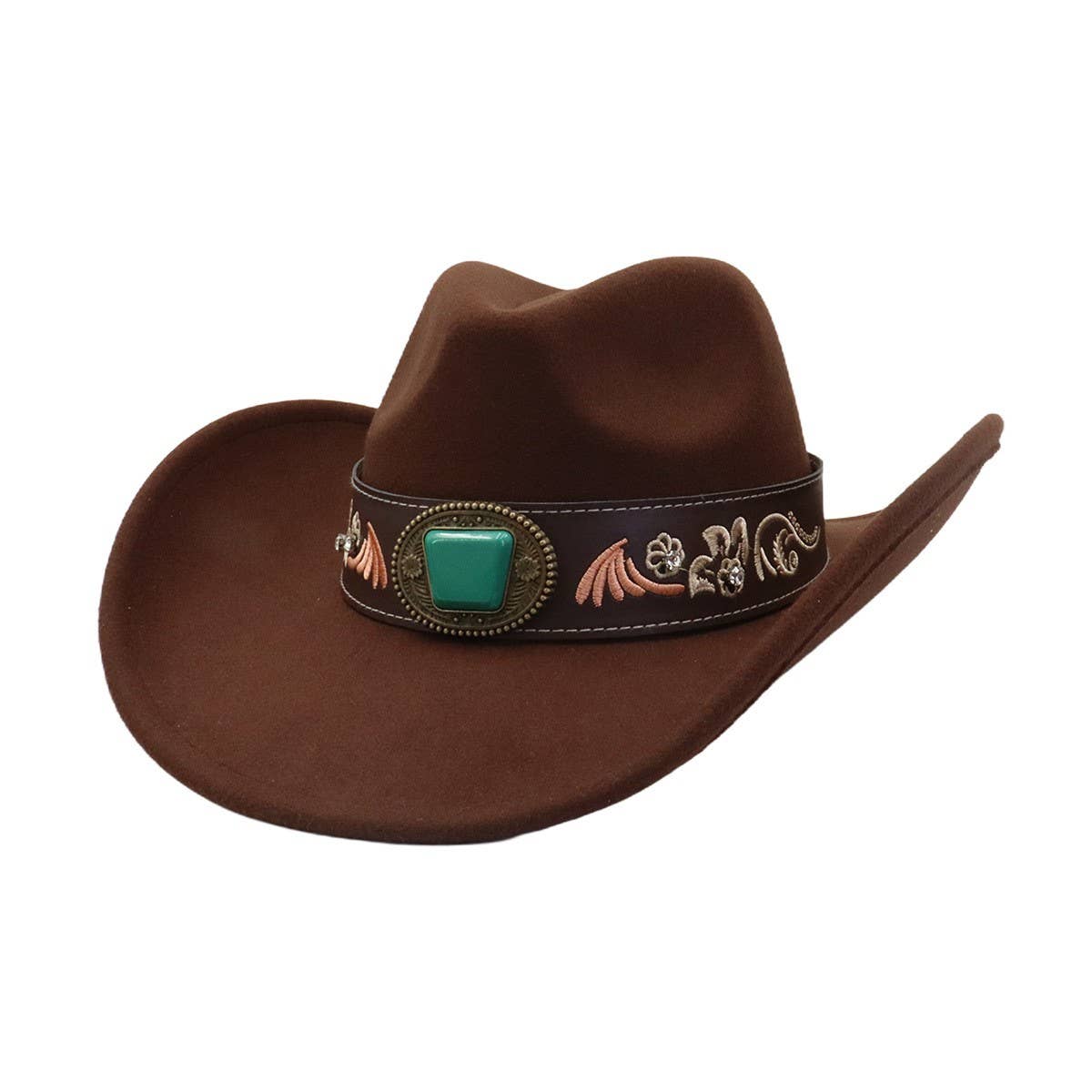 Western Ethnic Wide Brim Cowboy Heart Top Fedora_CWAH04485