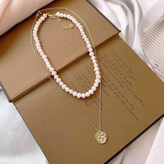 Layered freshwater pearl collarbone chain