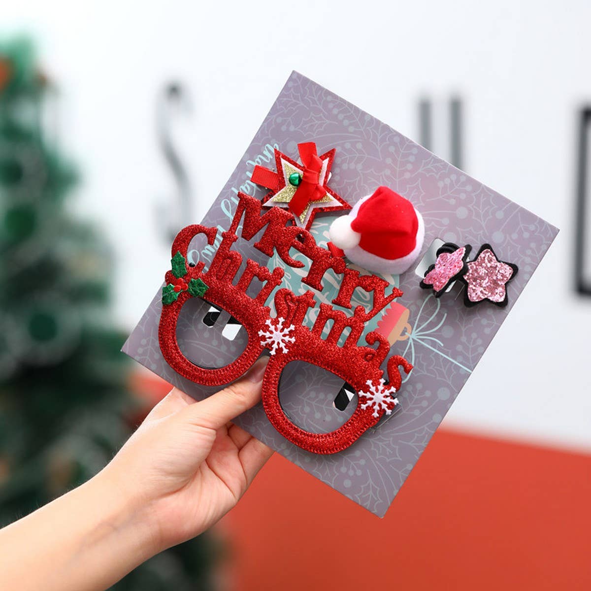 Christmas Hair Clip & Glasses Set, Kids Gift 4pcs