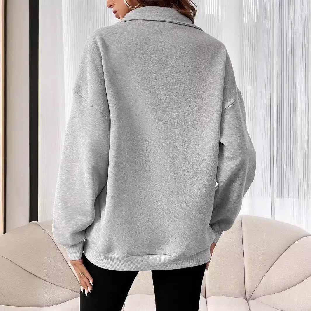 STYLISH ZIP-UP LAPEL SOLID COLOR PULLOVER HOODIE