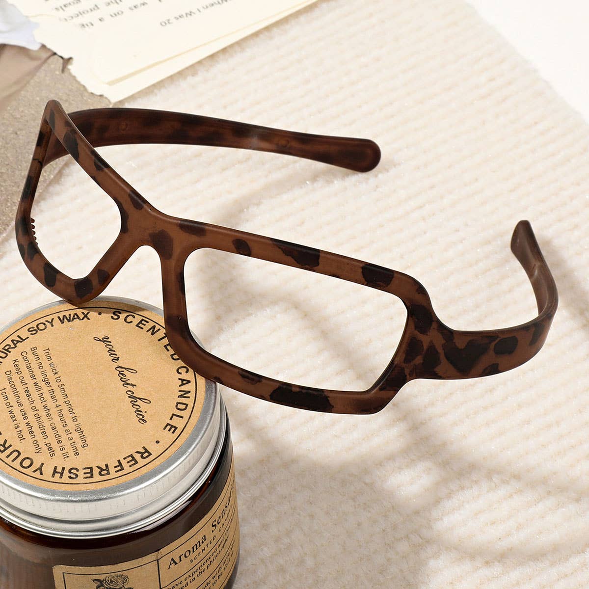 Matte brown plastic leopard print hair band