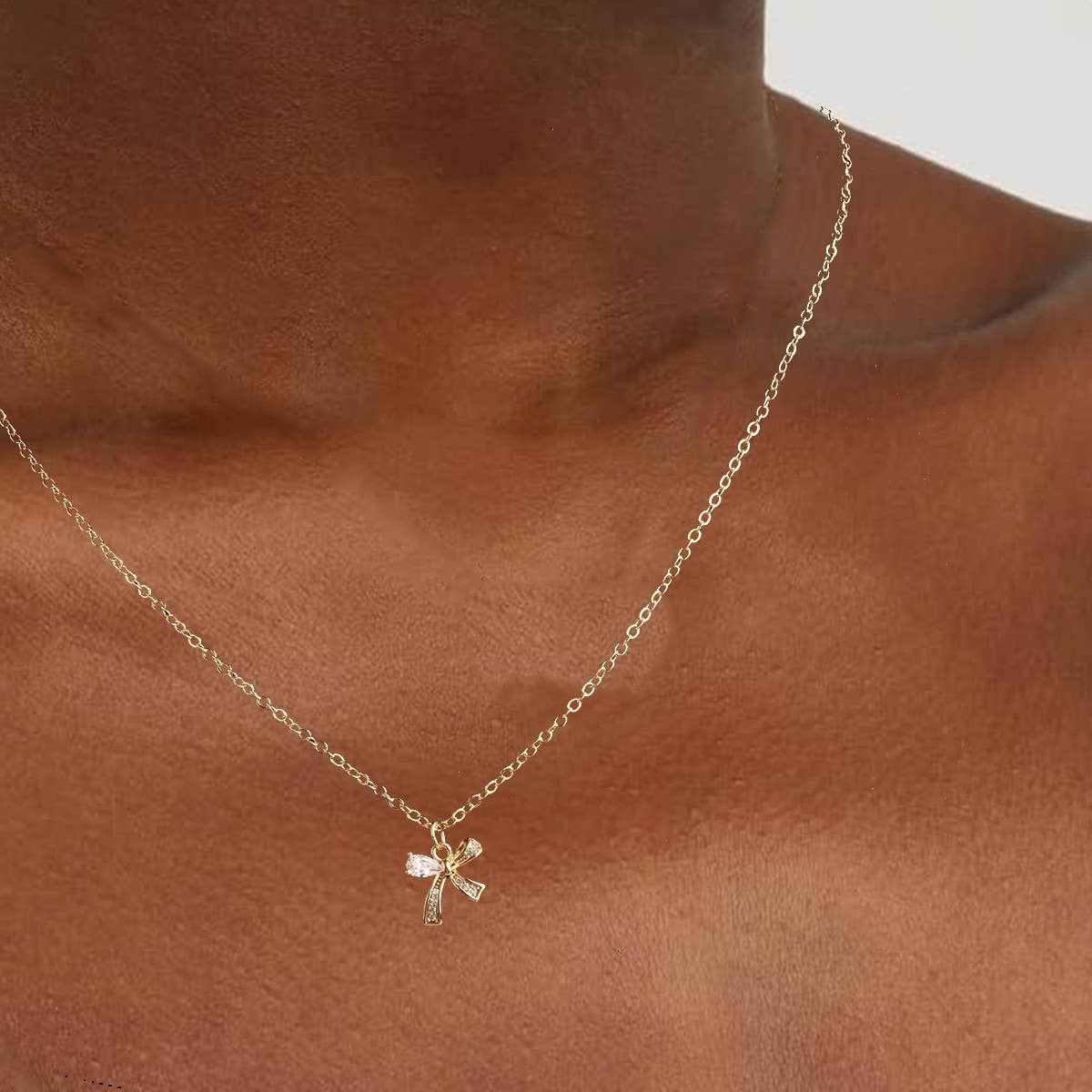 Copper-plated bow collarbone necklace