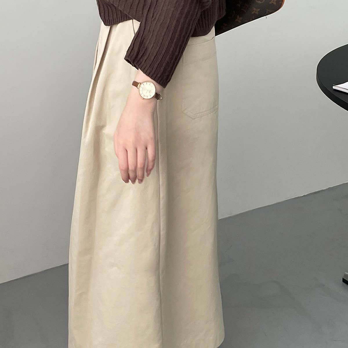 Design sense irregularly pleated A-line skirt