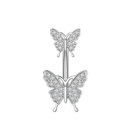 Cute CZ Navel Ring ? Heart & Butterfly Design