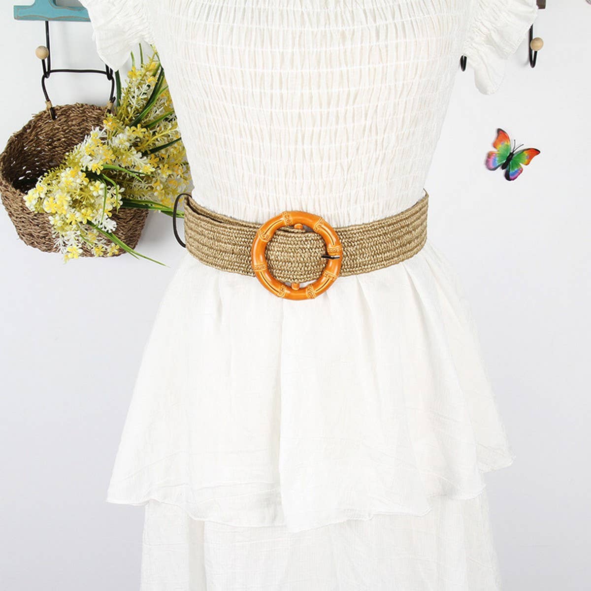 CWABE1181_WOMEN'S ROUND SQUARE BUCKLE BRAIDED BELT