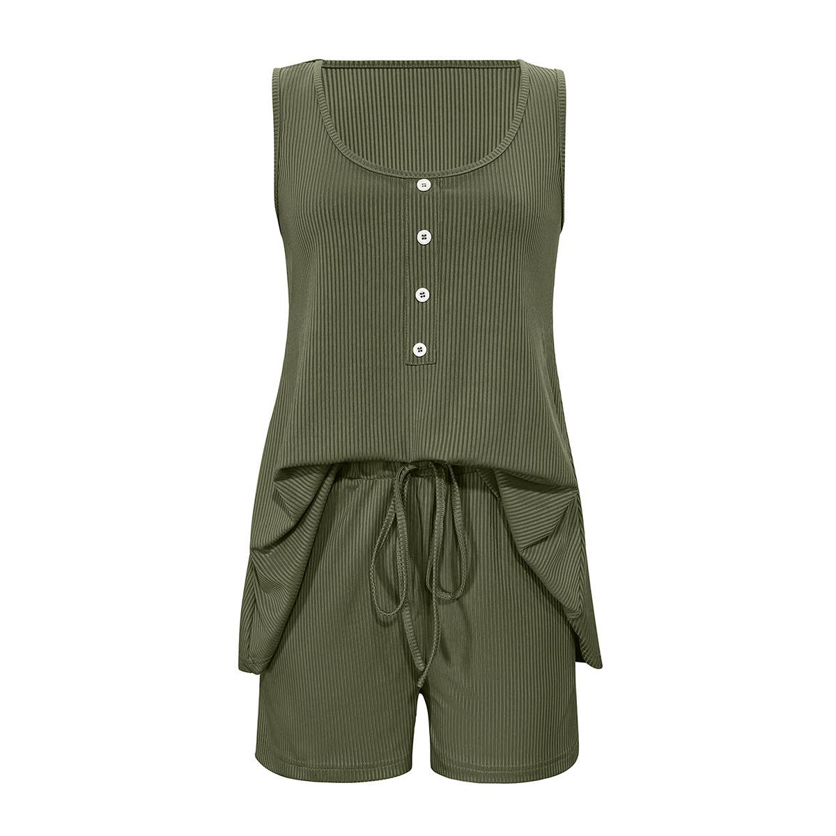 Loose solid-color half-breasted top shorts set