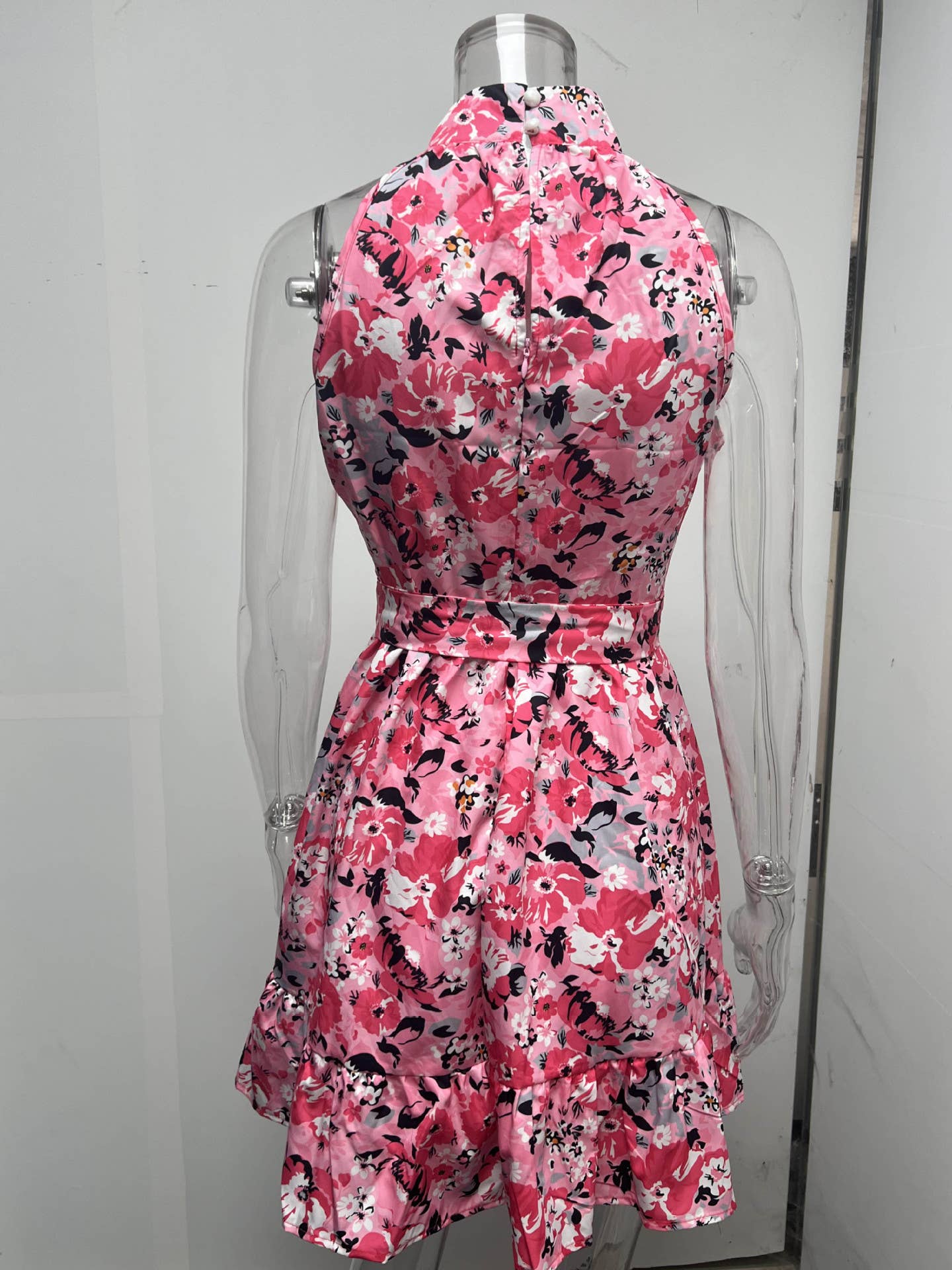 Temperament lace-up flouncy floral dress