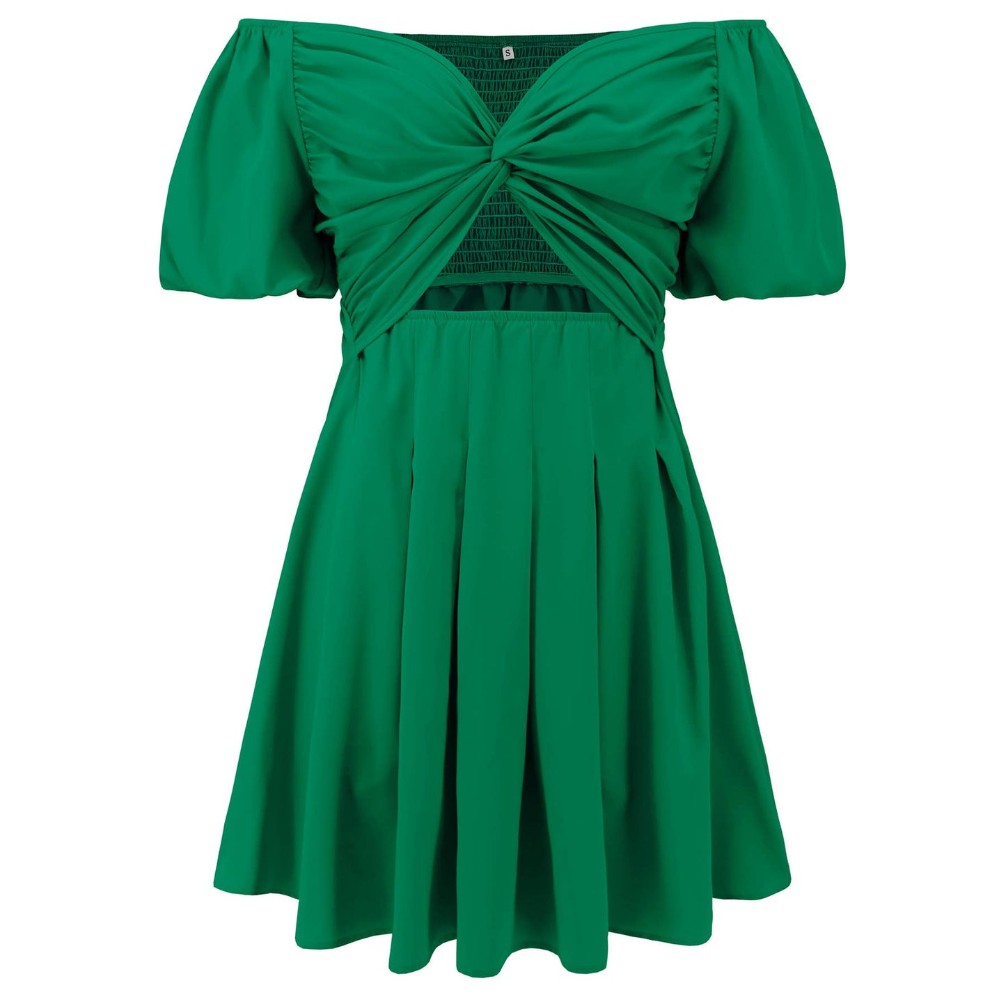 Off-Shoulder Lantern Sleeve Pleated Mini Dress