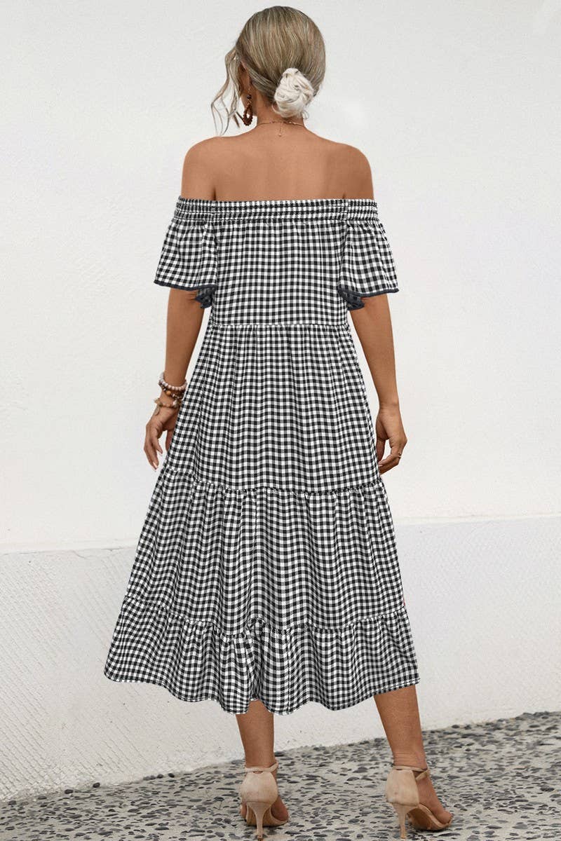 CWDMD4606_SUMMER SEXY ONE SHOULDER PLAID DRESS
