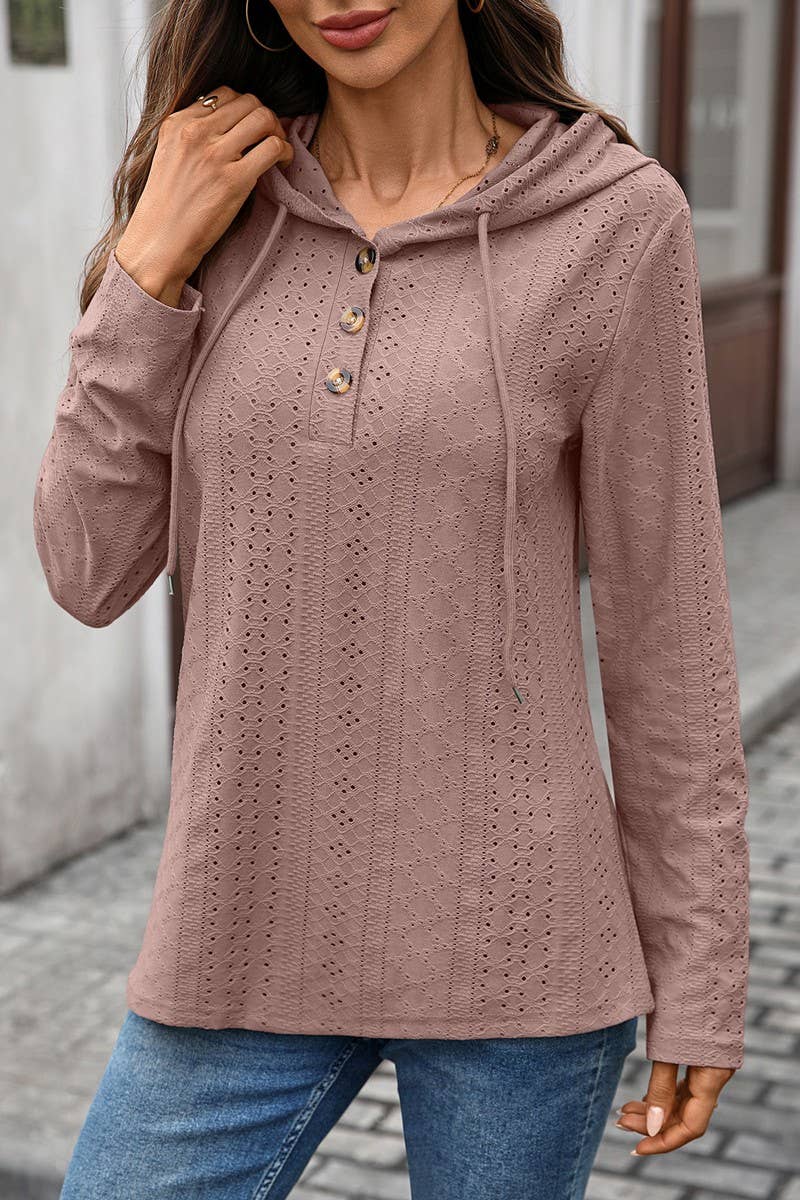 CWOHOL1119_V-NECK BUTTON DRAWSTRING PULLOVER LONG SLEEVE TEE