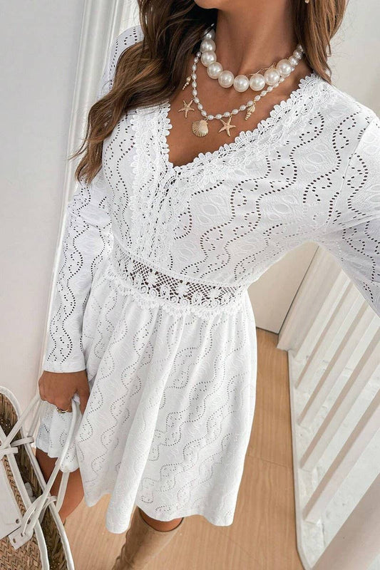 CWDSD8534_SOLID LACE PATCHWORK SCALLOP HEM MINI SUNDRESS