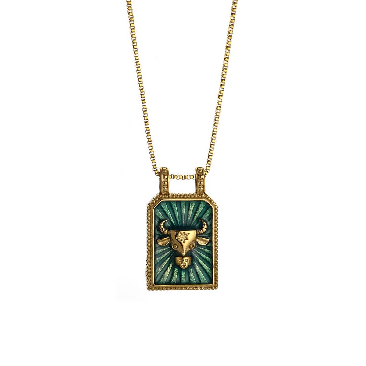Vintage Square Zodiac Necklace with Enamel