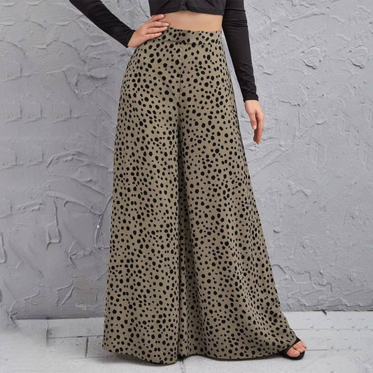 HIGH-WAISTED LEOPARD PRINT SLACKS WITH WIDE LEGS