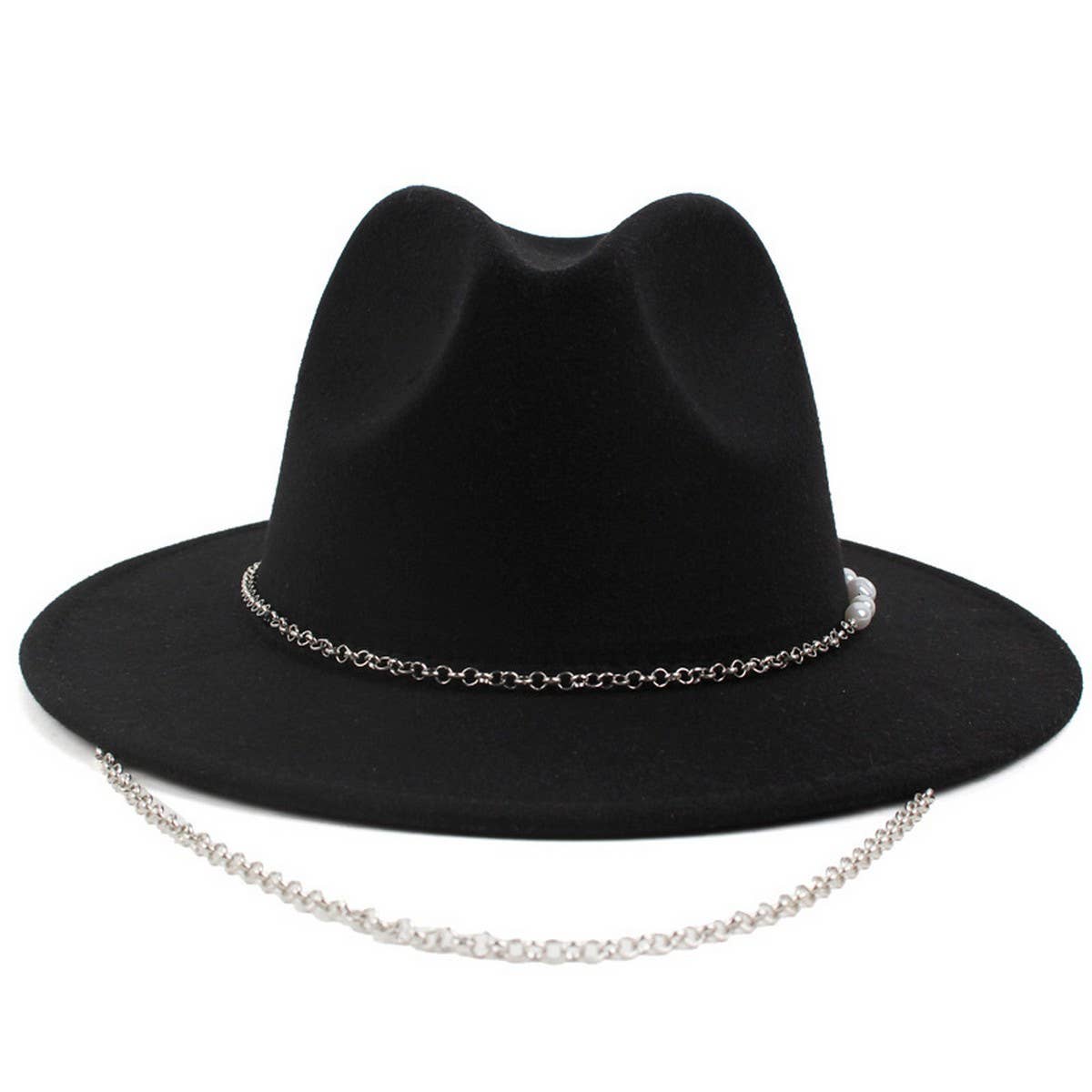 SIMPLE CHAIN PEARL STYLE FASHIONABLE PANAMA HAT_CWAH1892