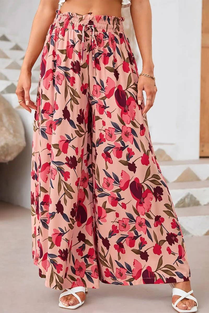 CWBLP2180_FLORAL WIDE-LEG HIGH WAIST CASUAL TROUSERS
