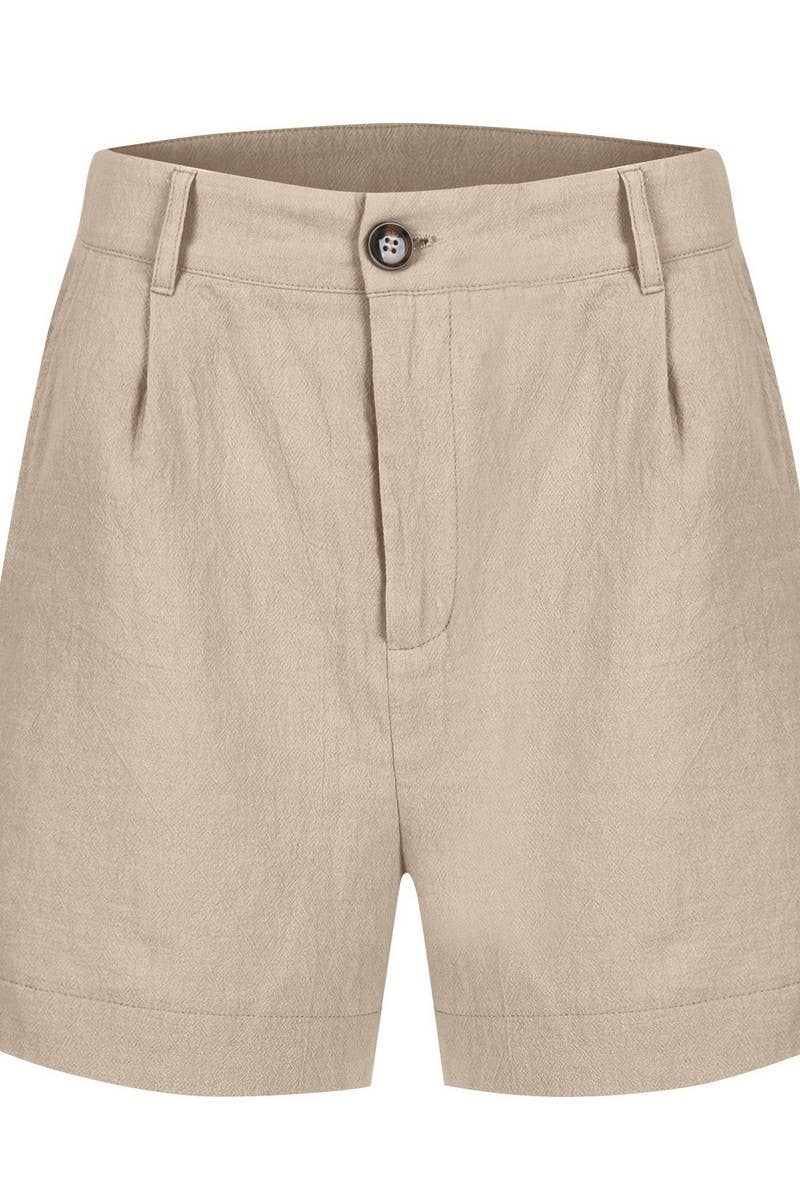 CWBSP0558_HIGH WAIST SOLID BUTTON WAIST CASUAL SHORTS