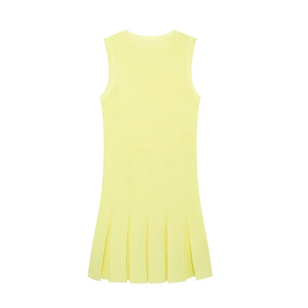 SLEEVELESS WIDE-PLEATED KNIT MINI DRESS