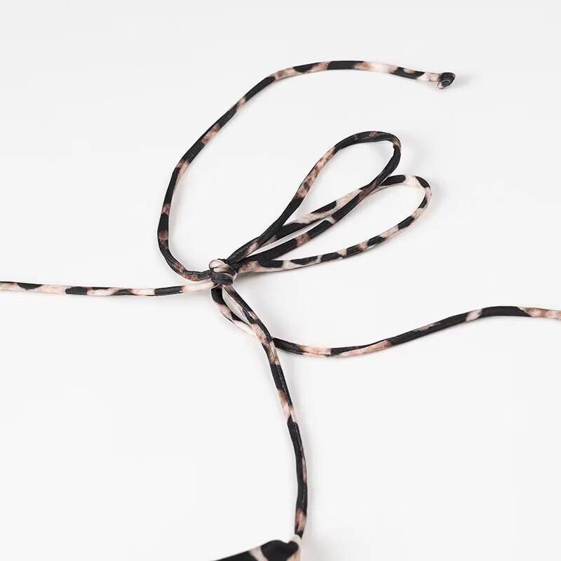 Sexy leopard print pleated halter dress