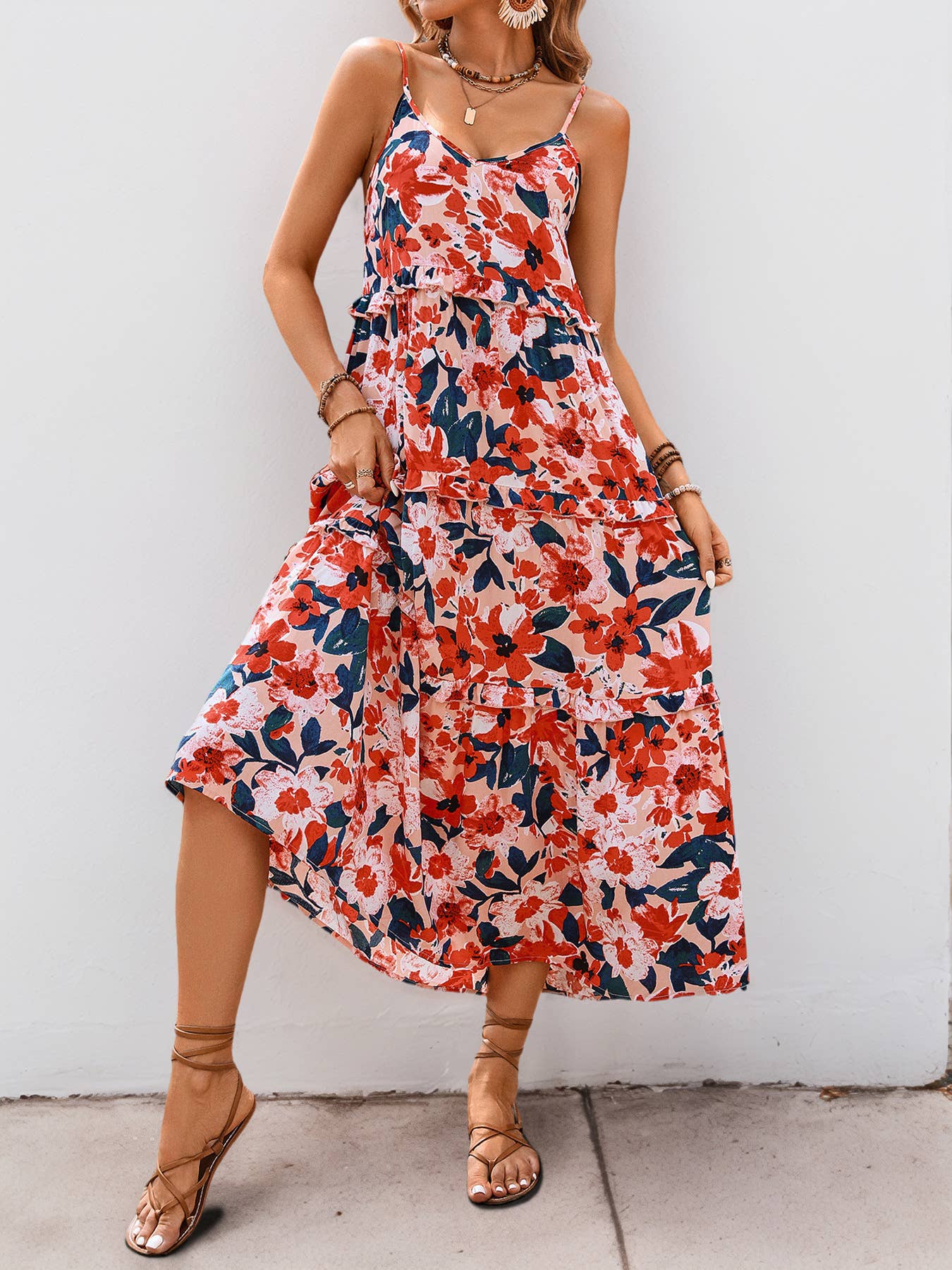 A Swing halter floral print long swing dress