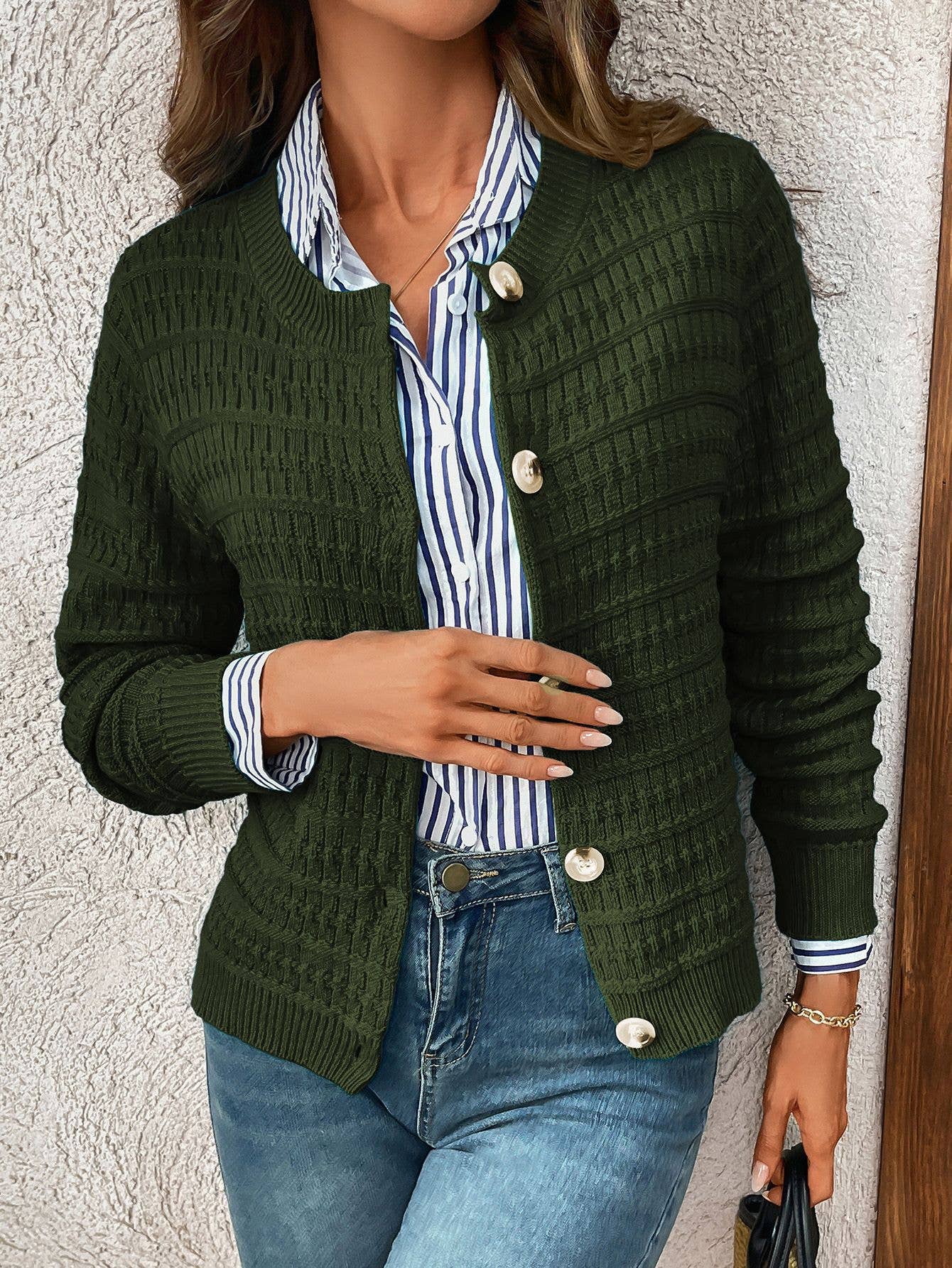 Solid-color commuter knitted casual Cardigan