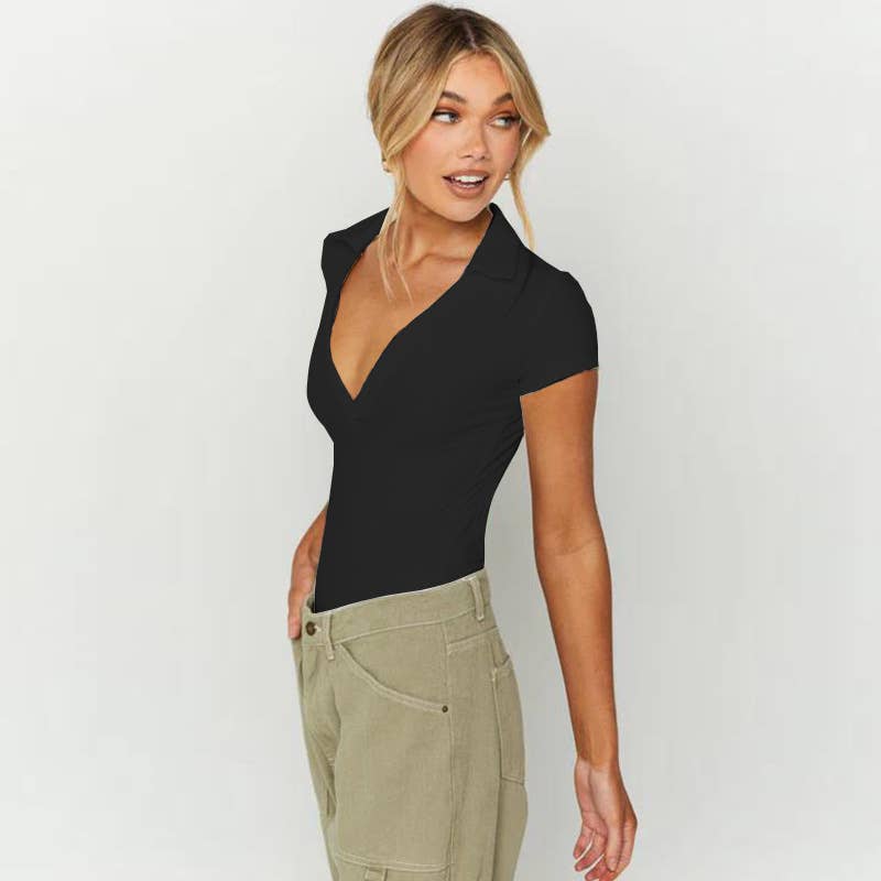 Sexy slim polo neck Spice short sleeve T-shirt