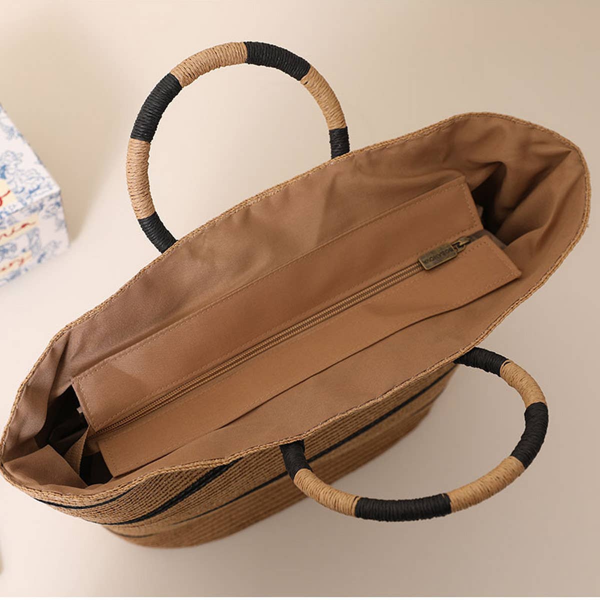 NEW STRIPED TOTE STRAW BAG WOVEN BAG_CWAB1889