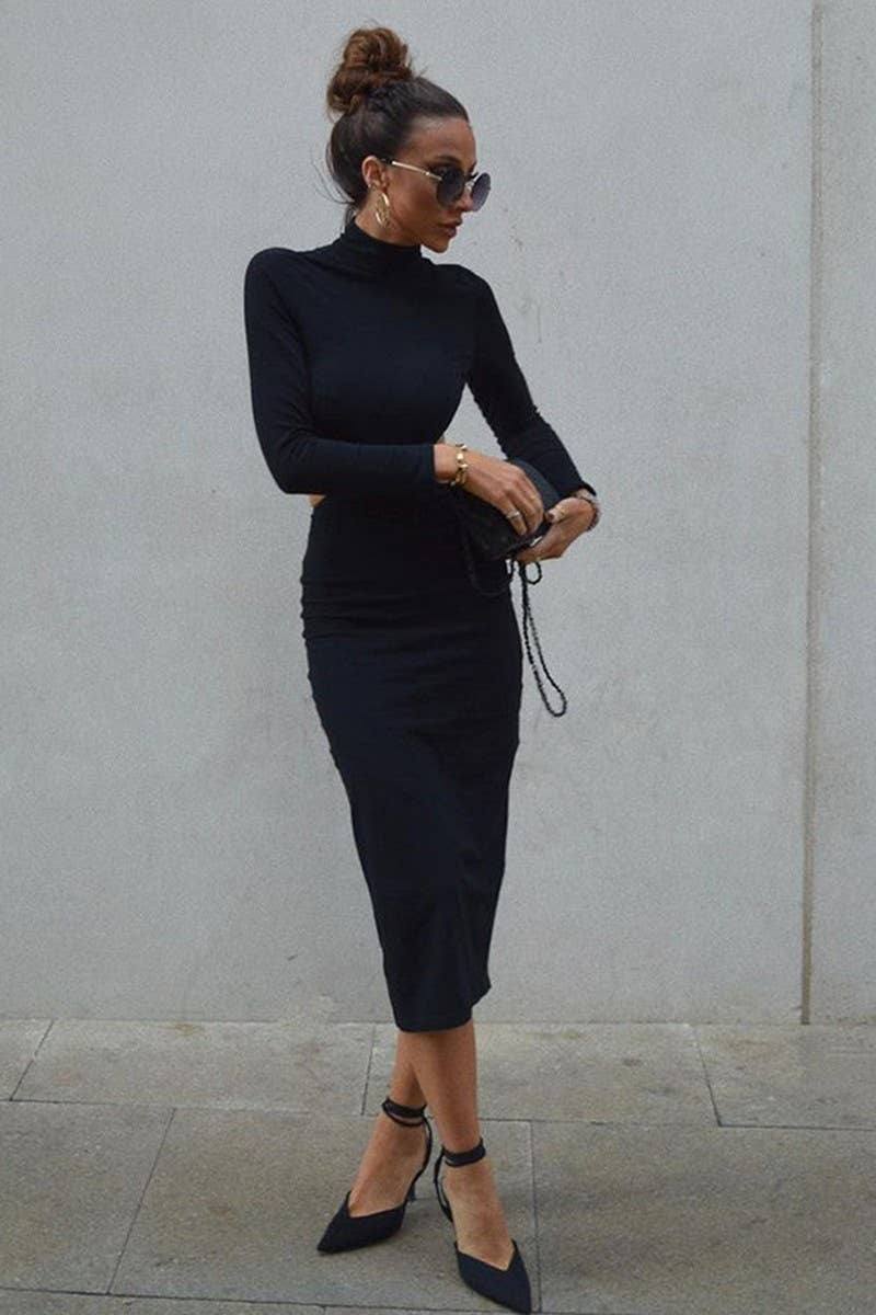 CWDMD4922_SEXY BACKLESS HIGH-NECK LONG-SLEEVED DRESS