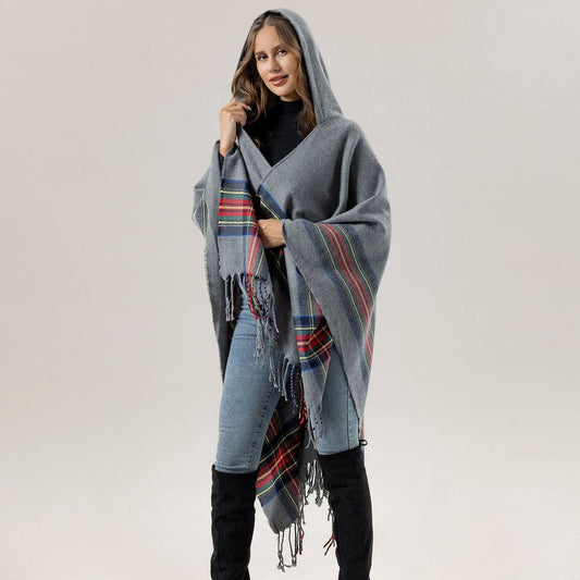 STRIPED TASSEL WARM CLOAK SHAWL SCARF CAPE_CWASC2270