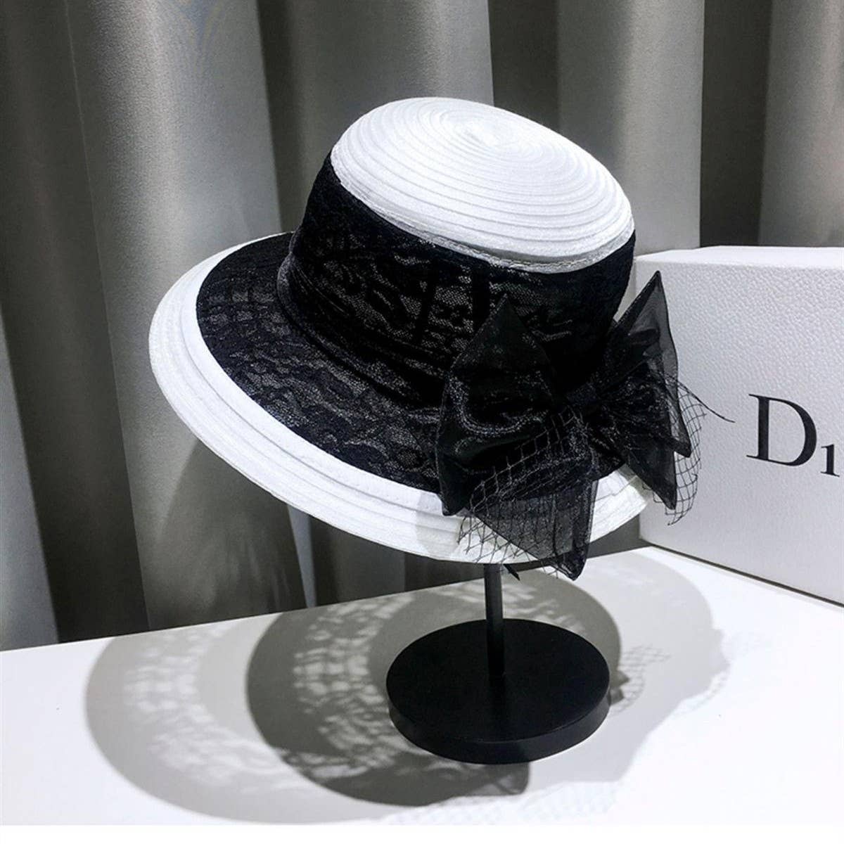 HEPBURN STYLE COLOR BLOCK RETRO SUN HAT_CWAH1451