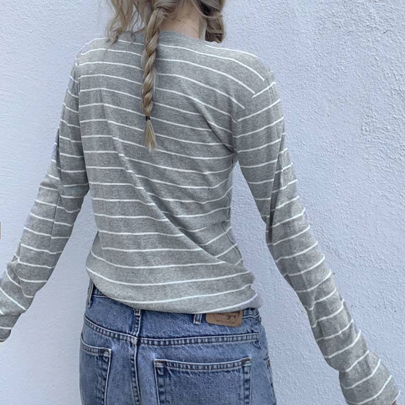 FIVE-POINTED STRIPED PULL-OVER CREW-NECK TOP
