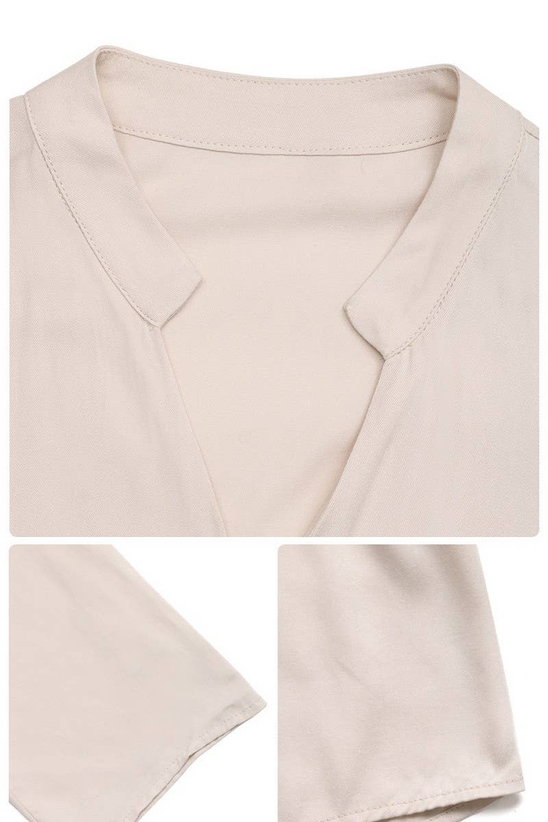 CWDMD6288_SOLID BELTED STAND COLLAR LONG SLEEVE DRESS