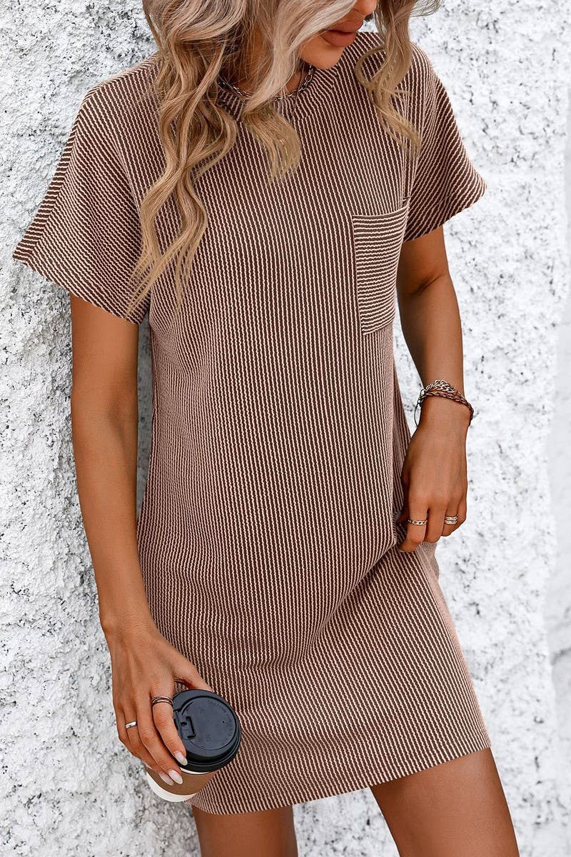 CWDSD4156_CASUAL COLOR CONTRAST TWIST POCKET DRESS