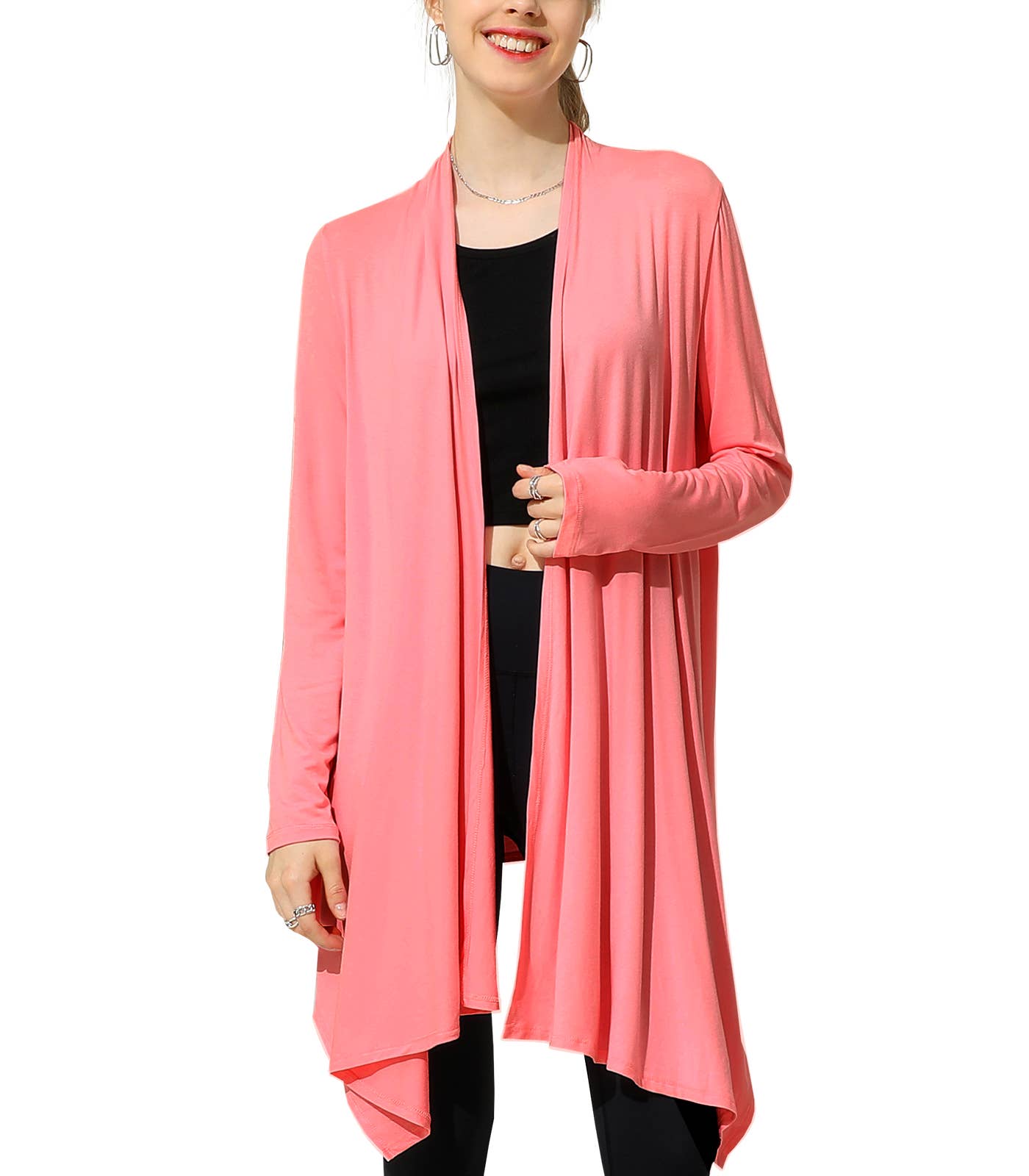 AWTL073_Long Sleeve Casual Open Front Long Cardigan
