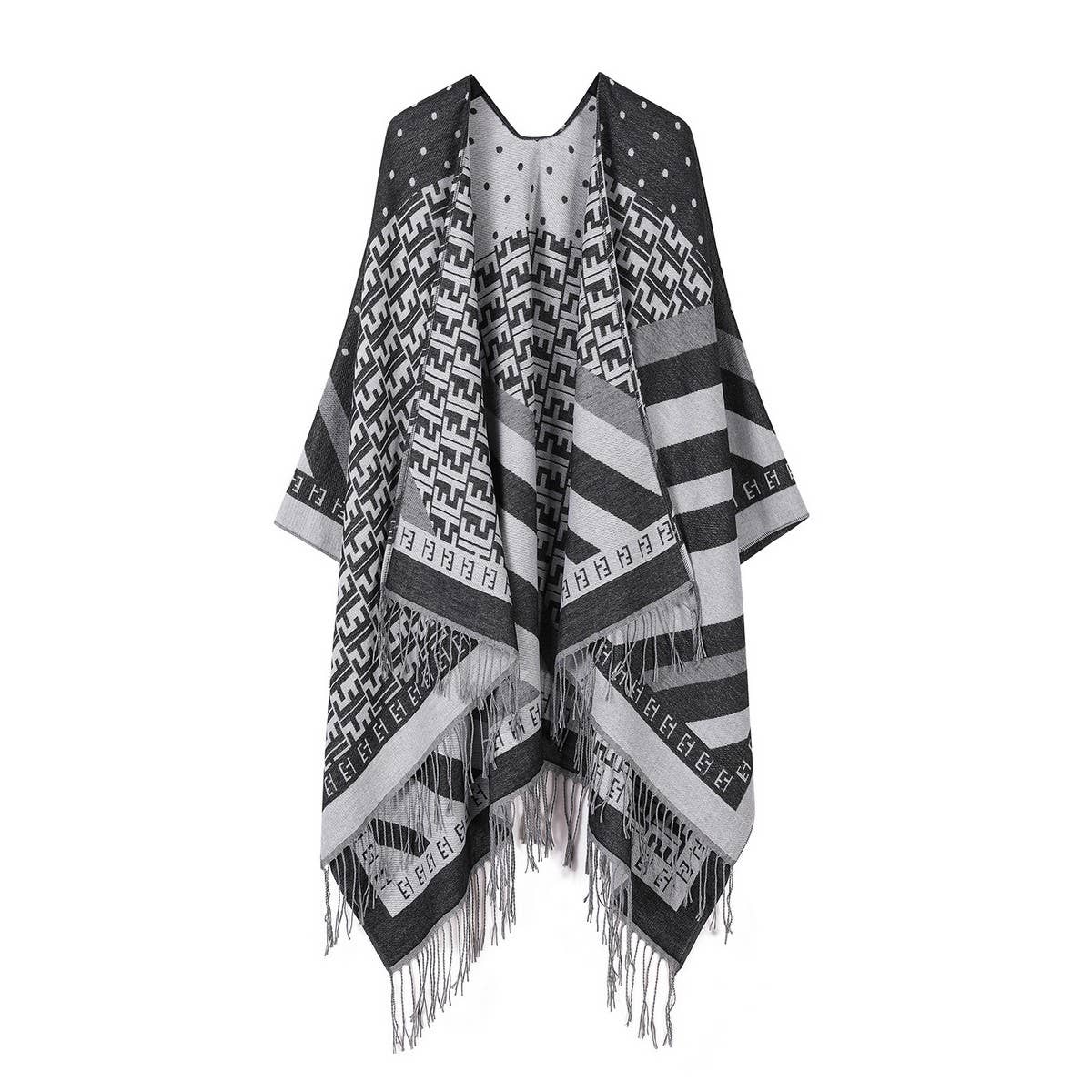 SHAWL FAUX CASHMERE CAPE FRINGED CAPE