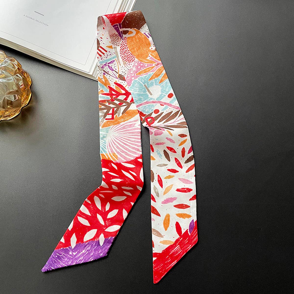 NARROW DECORATIVE SILK SCARF WITH TIEABLE BOW