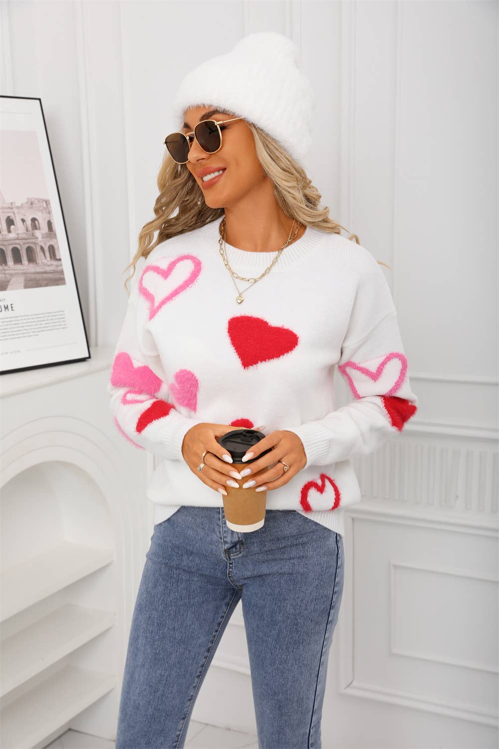 Valentine's day little hearts jacquard sweater