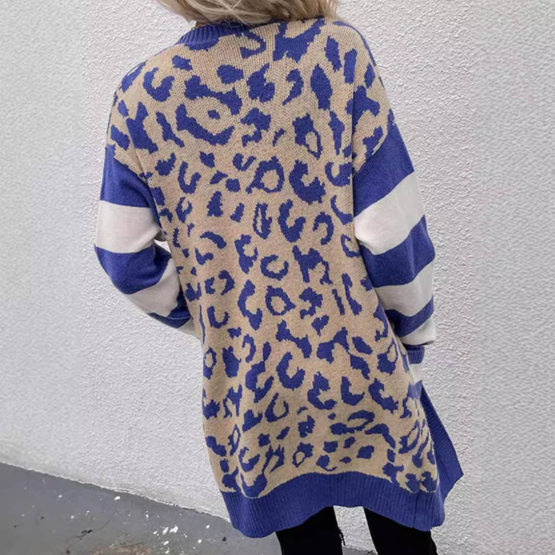 Women's mid-length leopard print cardigan coat