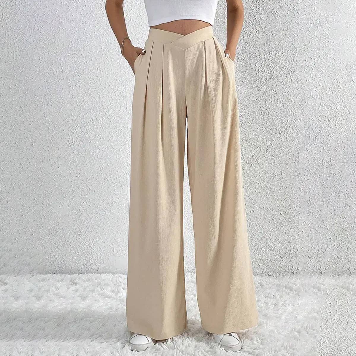 PLEATED CASUAL WIDE LEG PANTS_CWBLP0447