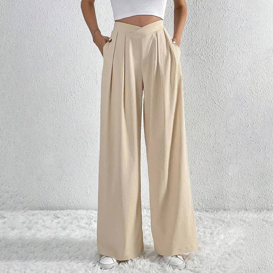 PLEATED CASUAL WIDE LEG PANTS_CWBLP0447