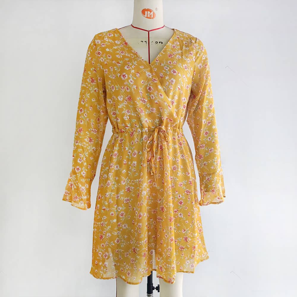 FLORAL LONG-SLEEVED V-NECK BOHO DRESS_cwdsd4376