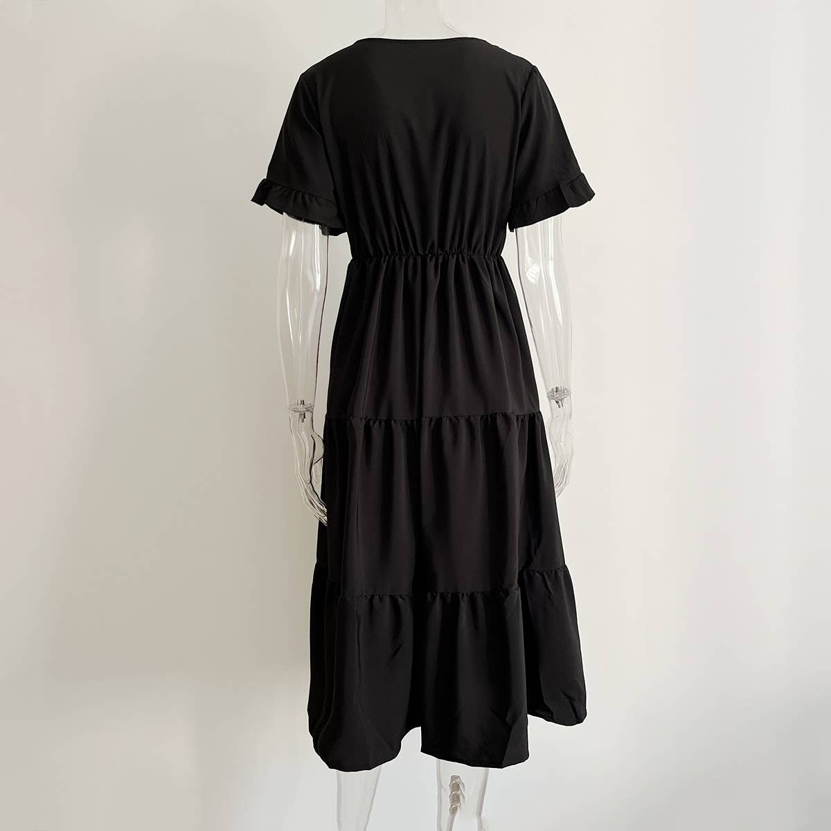 V-NECK TIERED CHIFFON DRESS