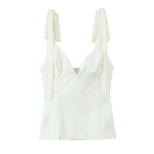 Sweet Style Satin Cami Top with Bow Detail