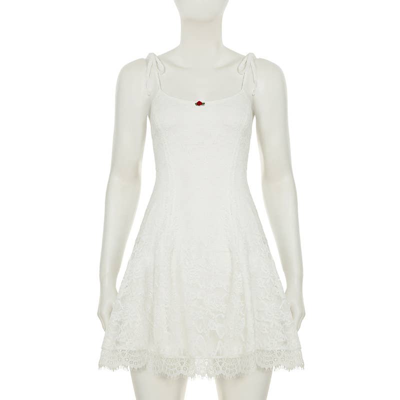 Vacation-style lace-trimmed halter short dress