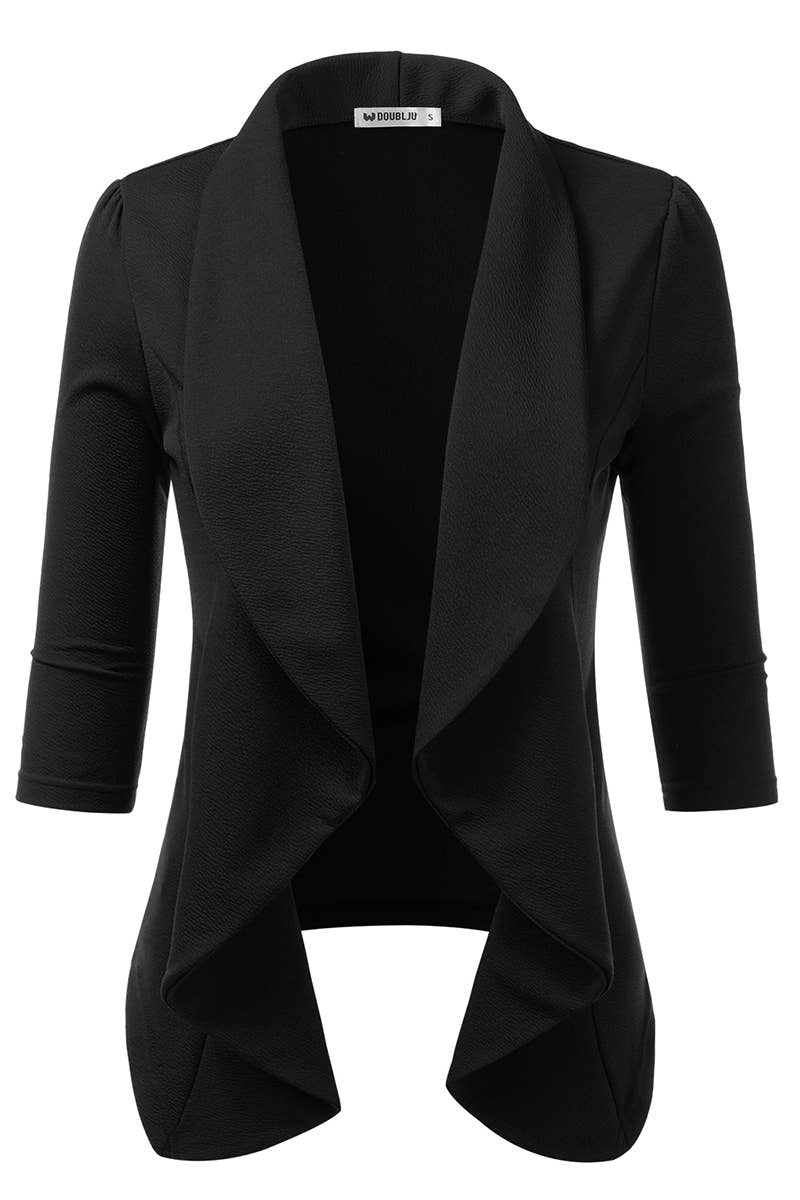 CWOBL089_Casual Work 3/4 Sleeve Open Front Blazer