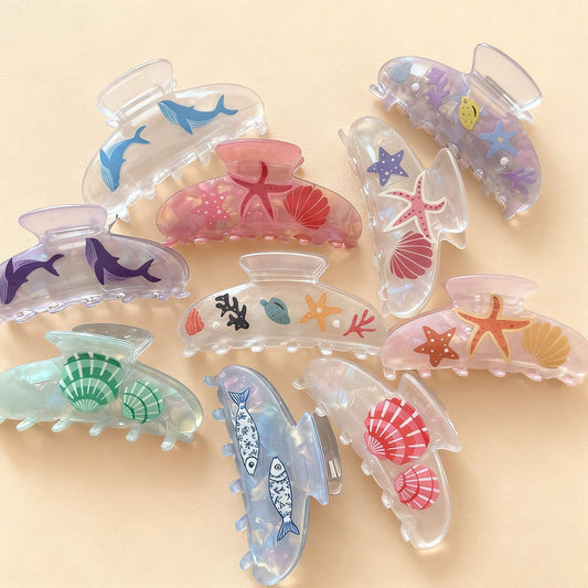 CWAHA07745_ACETATE STARFISH OCEAN SHARK HAIR CLAW CLIP